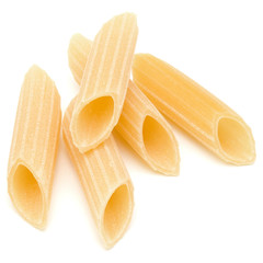 Italian pasta isolated on white background. Pennoni. Penne rigate.