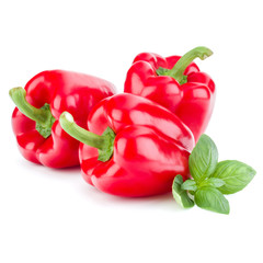 three sweet bell peppers isolated on white background cutout