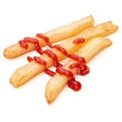 French Fried Potatoes with ketchup isolated on white background