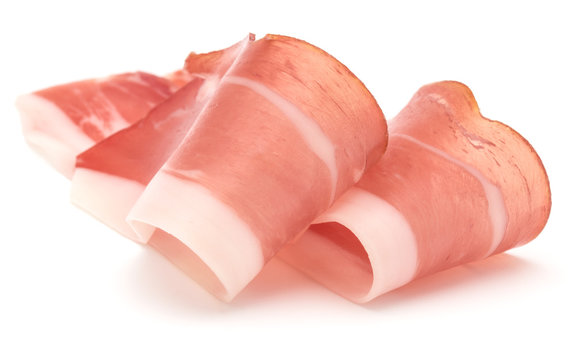 Italian prosciutto crudo or jamon. Raw ham. Isolated on white background
