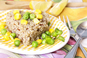 Quinoa salad with corn and peas