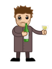 Cartoon Sad Character Drinking Wine Concept