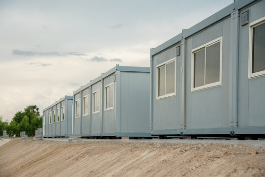 Mobile Building In Industrial Site Or Office Container In Construction Site