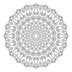Mandala. Wonderful Round Element For Coloring Book. Black Lines on White Background. 