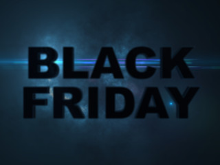 Black friday text 3D rendered out of focus with nice blue lens flare in background