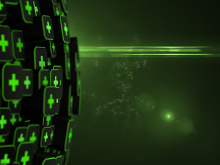 Futuristic abstract background with green light lens flare