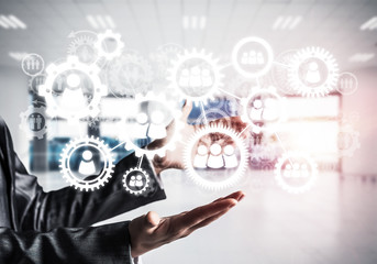 Cogwheels and gears mechanism as social communication concept