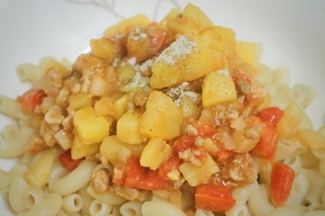 Macaroni Pasta in Tomato Sauce with Potatoes