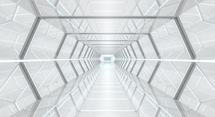 Bright futuristic spaceship corridor 3D rendering © sdecoret