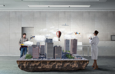 Working at development project. Mixed media