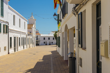Small town main square in Menorca, Spain