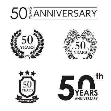 50 years anniversary set. Anniversary icon emblem or label collection. 50 years celebration and congratulation design element. Vector illustration.