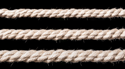 A set of rope of different sizes closeup on isolated white background. Studio Shot.