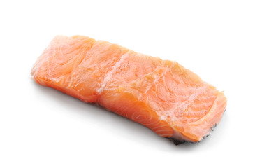 Fresh salmon fillet on white background