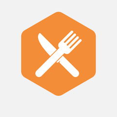 Isolated hexagon with a knife and a fork