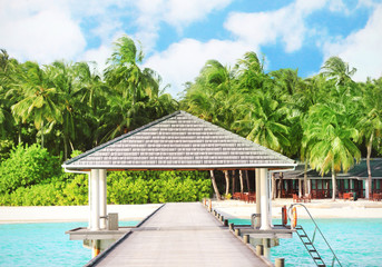 Wooden pontoon at sea resort
