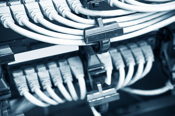 Network panel, switch and cable in data center