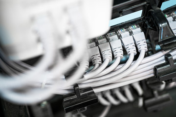 Network panel, switch and cable in data center