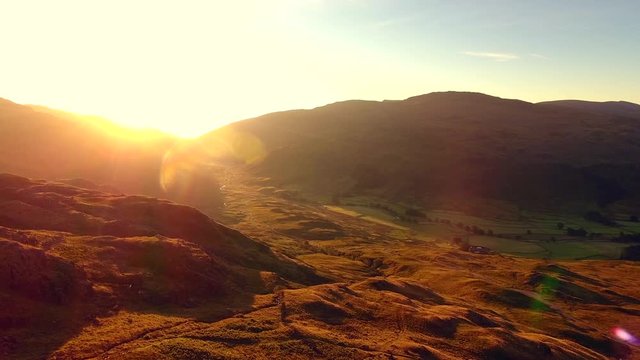 Cumbria aerial sunrise from the Lake District.
