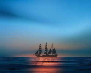 Fototapeta na wymiar Sailboat at the sunset