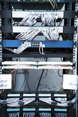Network panel, switch and cable in data center