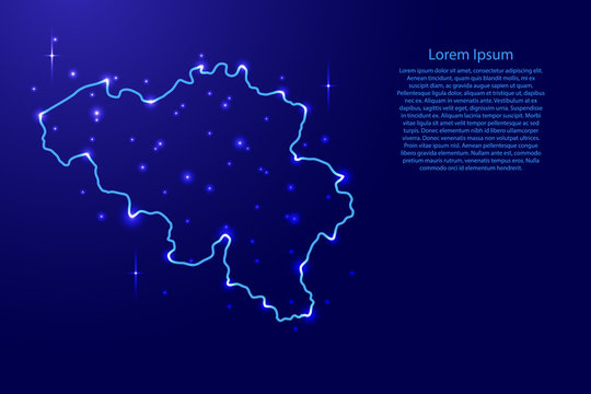 Map Belgium from the contours network blue, luminous space stars of vector illustration