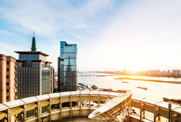 Fototapeta premium City during warm sunset