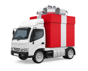 Delivery Van with Gift Box Isolated