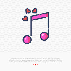 Pink musical note with hearts. Romantic music symbol. Vector illustration.