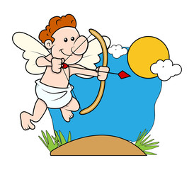 Cartoon Cupid Flying and Aiming