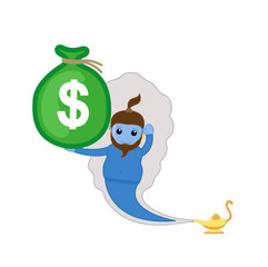 Cartoon Genie Holding a Dollar Bag