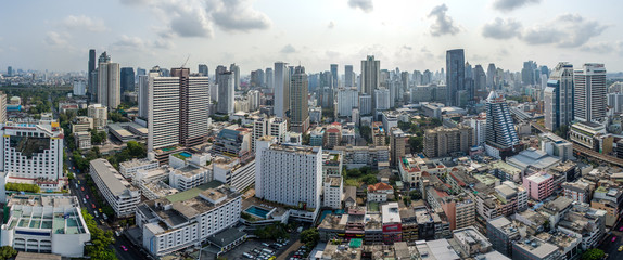 Fototapeta na wymiar Panorama Bangkok City, Nana and Sukhumvit Road, Aerial Photography