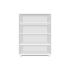 Blank empty showcase display with retail shelves. Front view. Vector mock up template ready for your design.