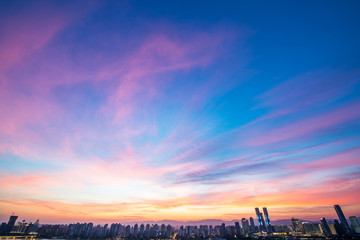 Fototapeta na wymiar view of Sunset over cityscape