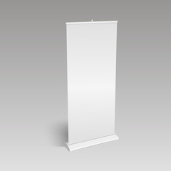 Blank roll-up banner display, isolated with clipping path. Vector