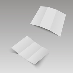 Blank three folded fold paper leaflet, flyer, broadsheet. Vector illustration