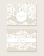 set invitation card with lace decoration for wedding, birthday, Valentine's day and other holidays. Template vector frame. 