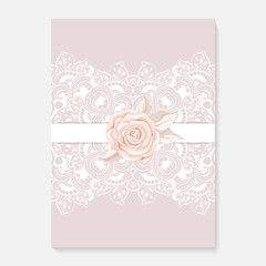  invitation card with lace decoration for wedding, birthday, Valentine's day and other holidays. Template vector frame. 