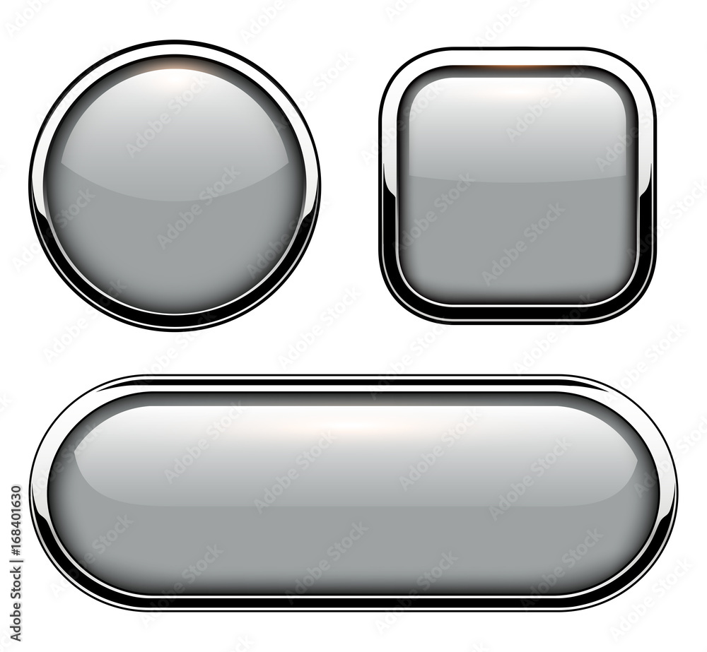 Leinwandbilder Glossy buttons with metallic chrome elements isolated