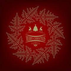 Christmas red design with Christmas tree and deers and snowflake