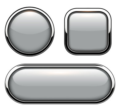 Glossy buttons with metallic chrome elements isolated