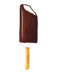 Watercolor chocolate ice cream on stick