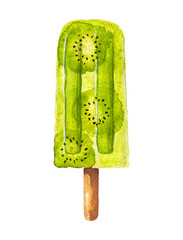 Watercolor kiwi fruit popsicle isolated on white