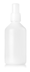 Close up of white plastic bottle on white background