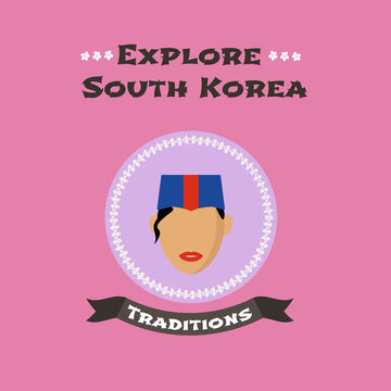 Korean woman in traditional hat vector illustration