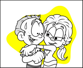 Happy Cartoon Couple Drawing Vector
