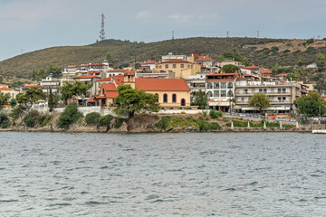 Obraz premium Panoramic view of coastline of town of Neos Marmaras at Sithonia peninsula, Chalkidiki, Central Macedonia, Greece