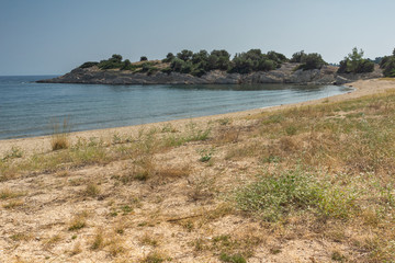 Panoramic view of Stiladario Beach at Sithonia peninsula, Chalkidiki, Central Macedonia, Greece