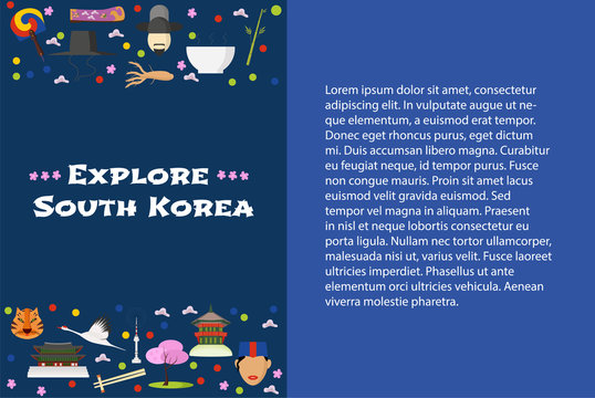 Icons of South Korea modern life in leaflet template vector illustration