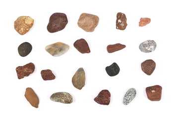 pile rocks isolated on white background and texture, top view
